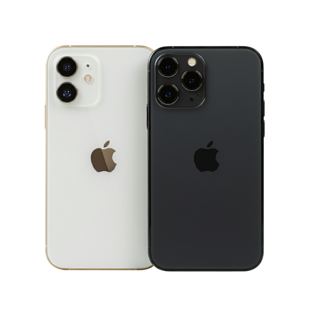 Dois celulares modernos posicionados um ao lado do outro Dois celulares modernos posicionados um ao lado do outro